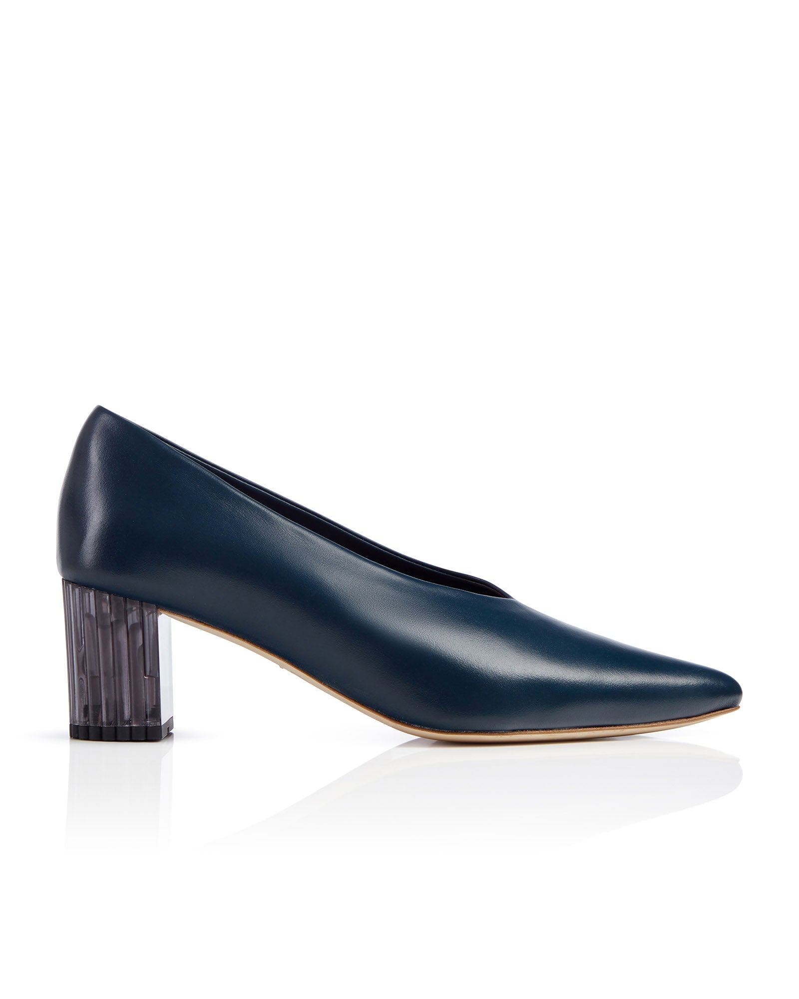 Navy leather block heel shoes Clearance