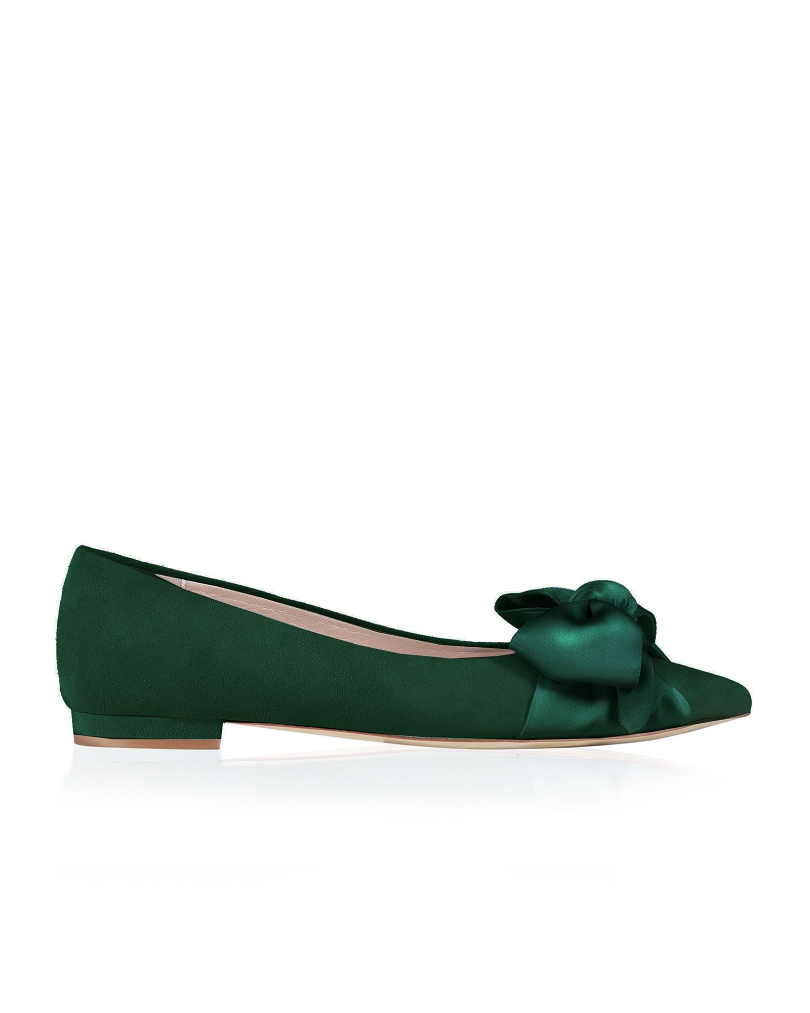 Florence Flat Greenery Fashion Shoe Green Suede Flat Shoe with Satin Bow  image