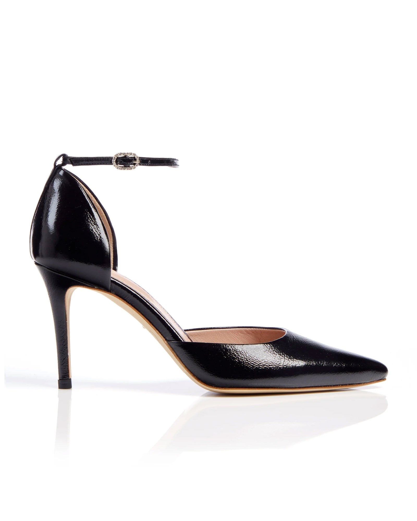 Harriet Patent Black Leather Fashion Shoe Black Leather Pointed Court Shoe  image
