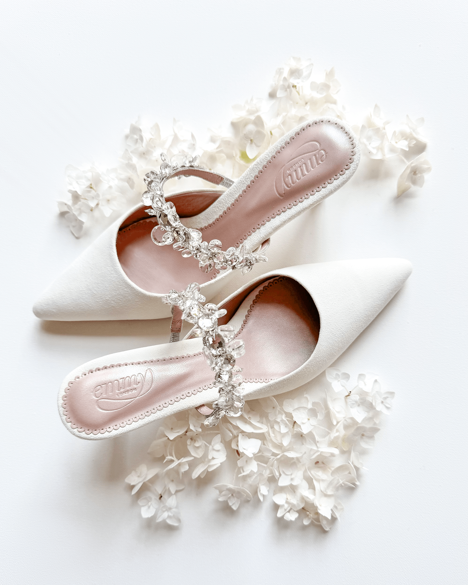 Honor Crystal Ivory Suede Low Heel Emmy London