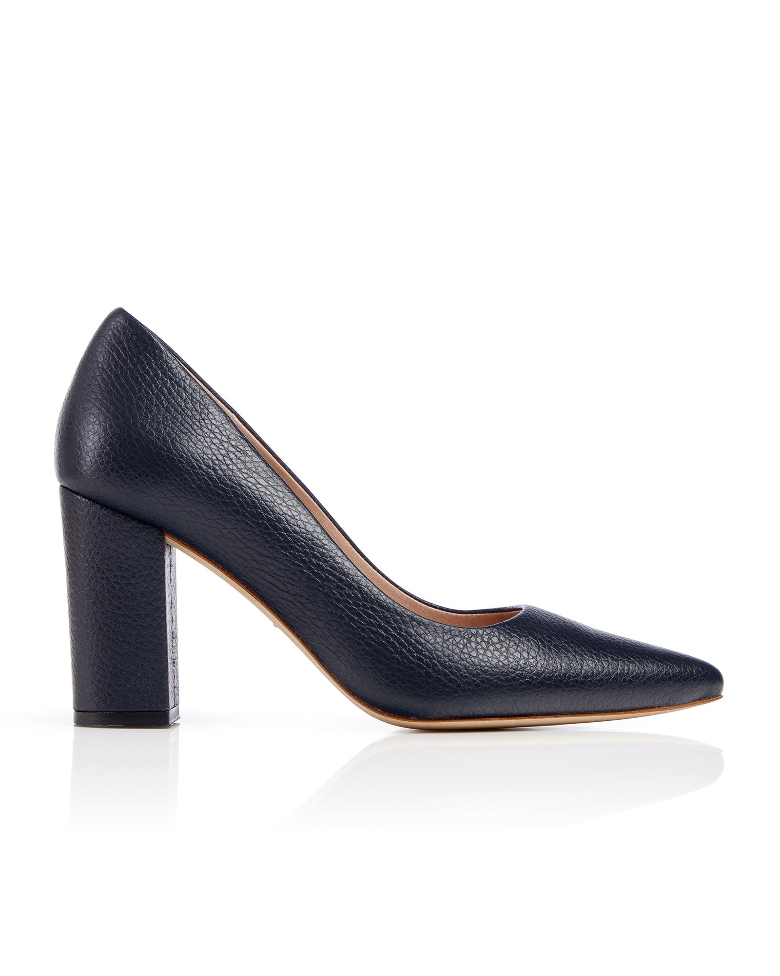 Navy leather block heel shoes Clearance