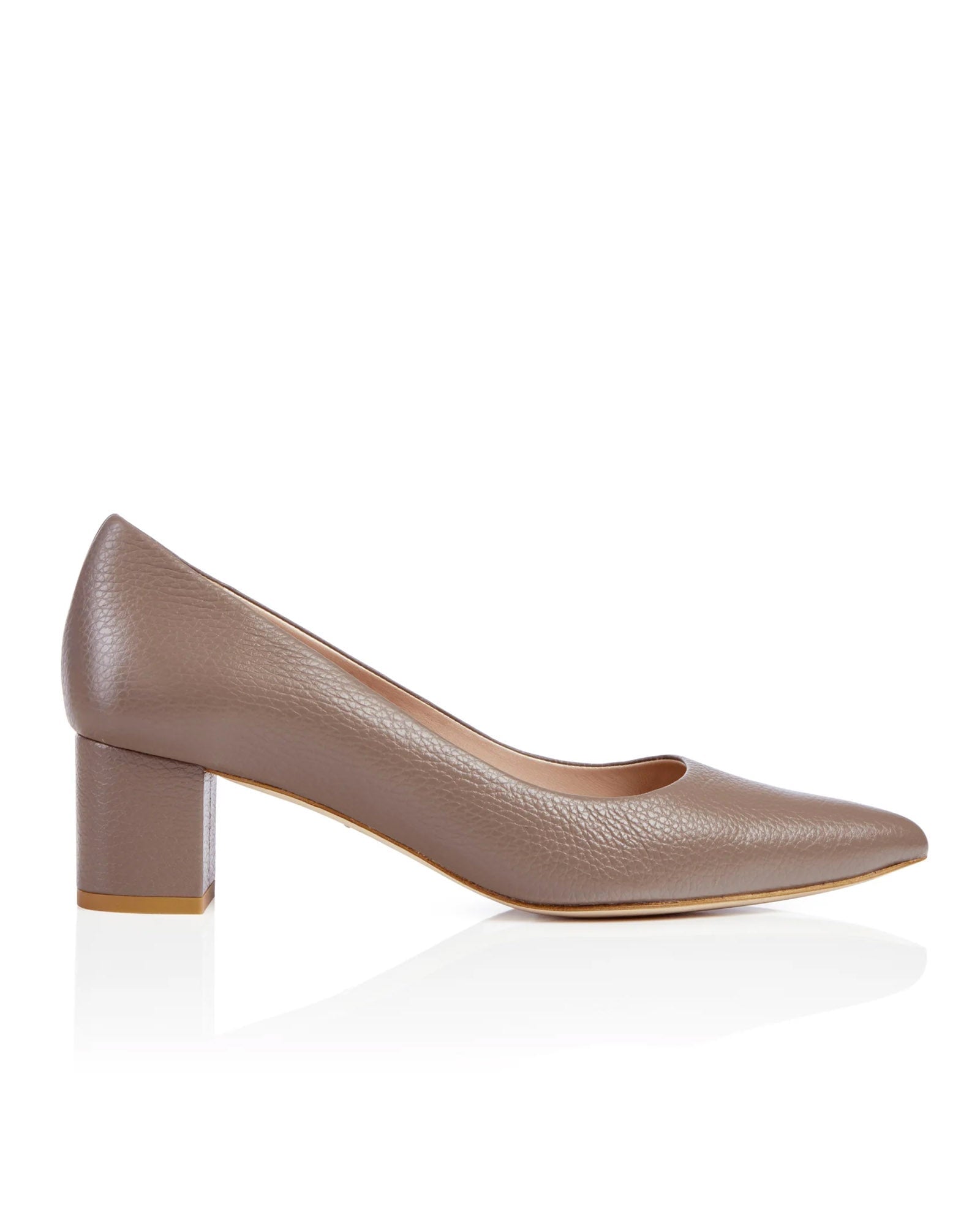 Josie Taupe Textured Leather Low Block Heel Emmy London