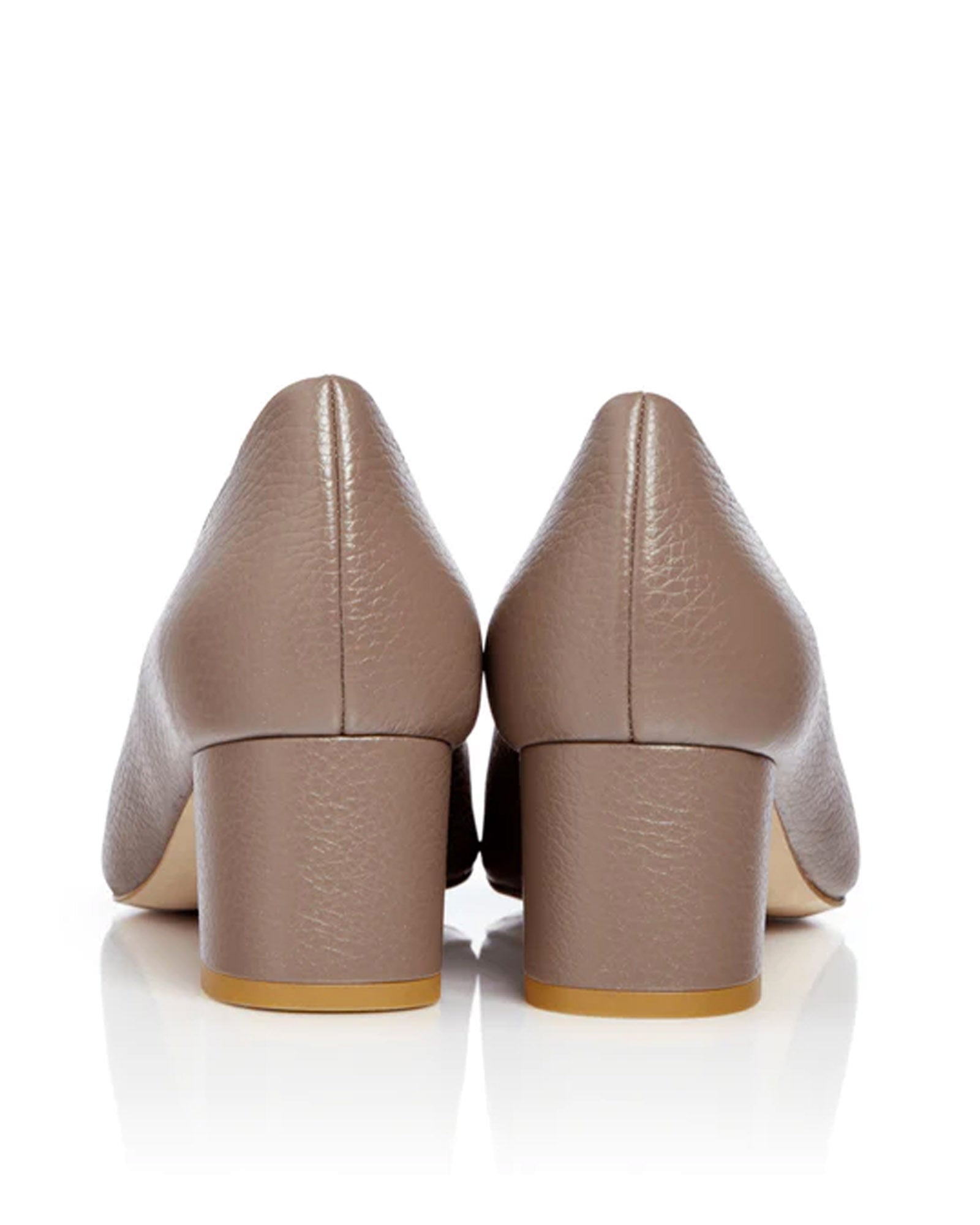Josie Kitten Textured Taupe Leather Fashion Shoe Pointed Block Heel Court Shoes  image