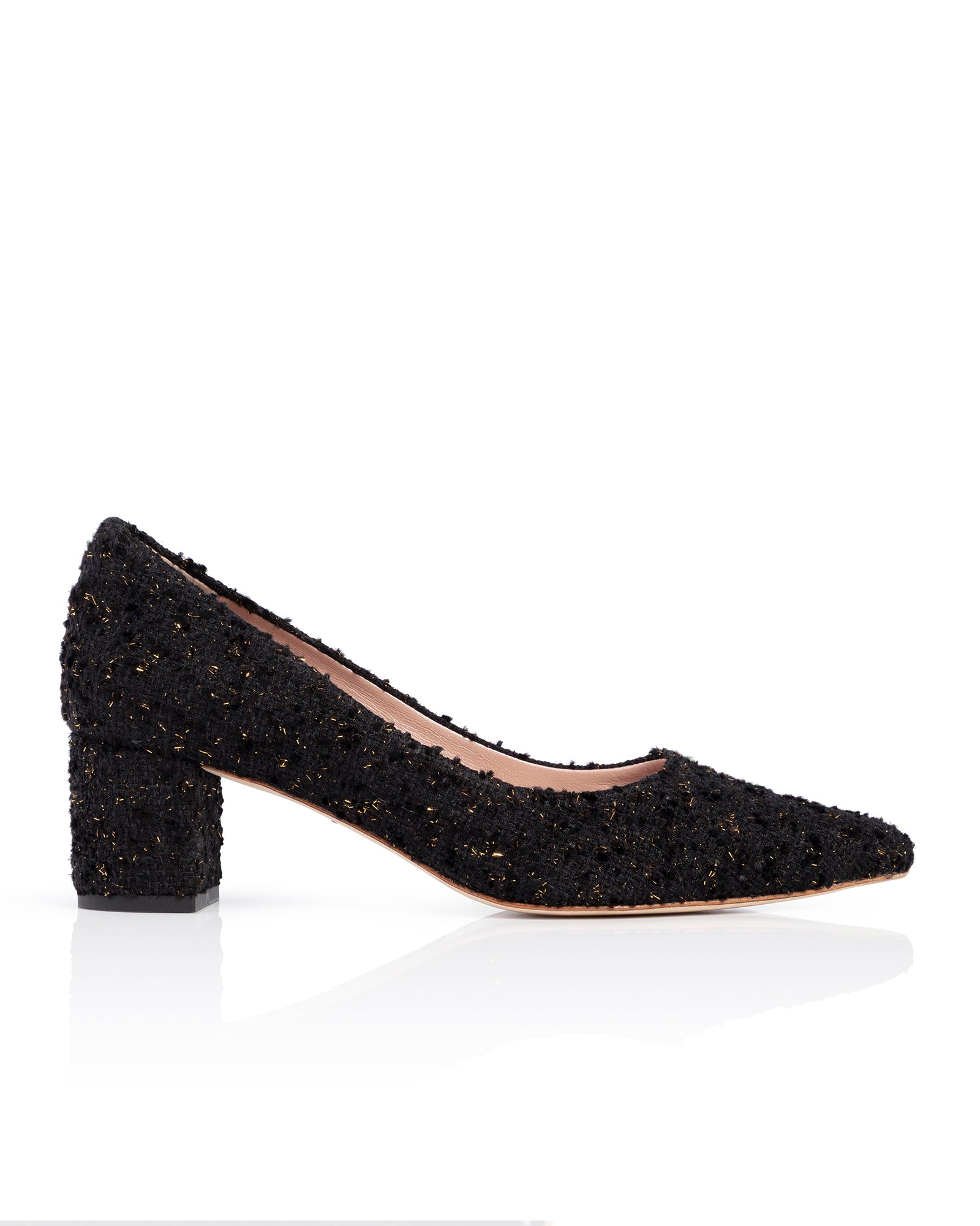 Josie Black Tweed Low Block Heel | Emmy London