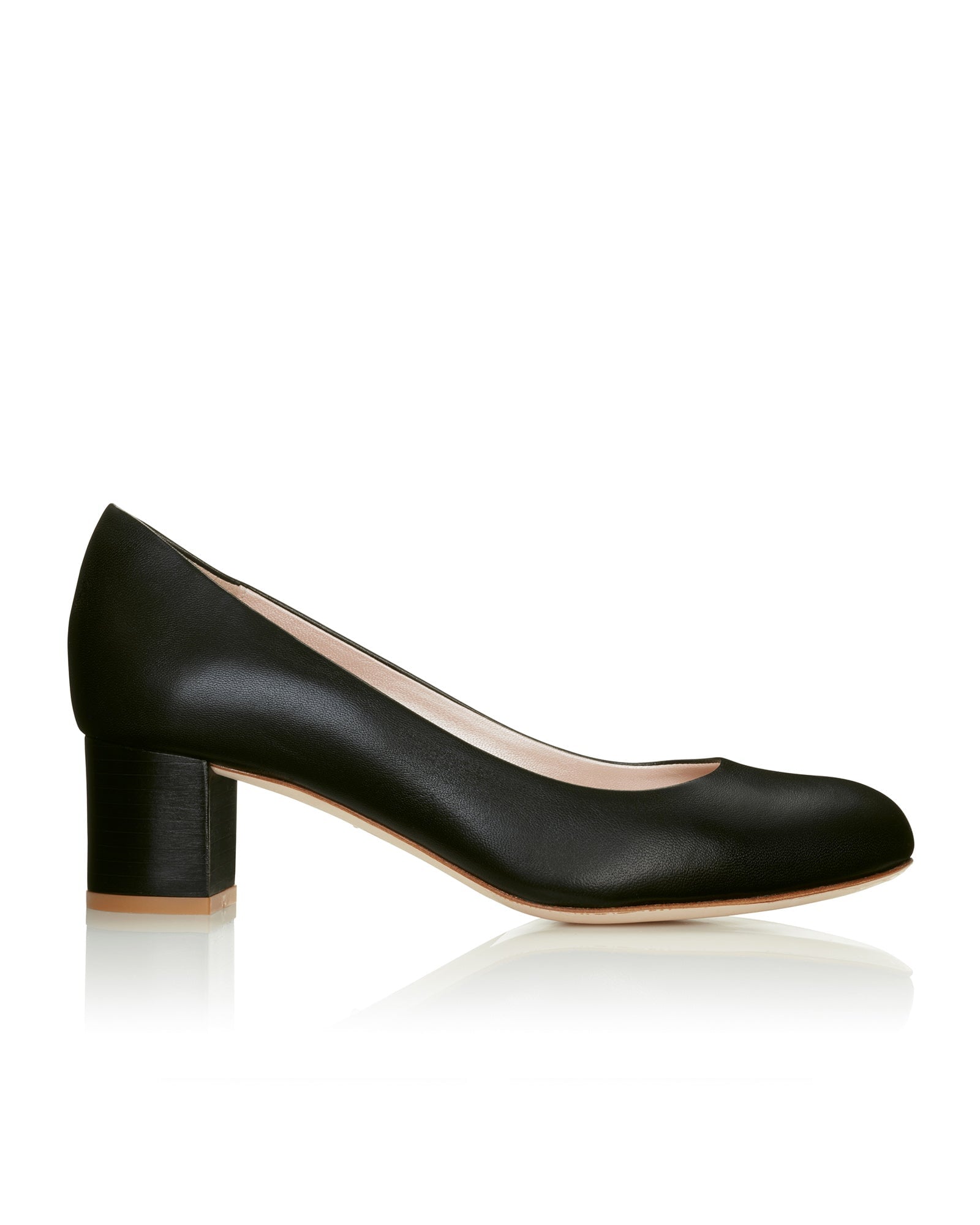Mia Kitten Black Leather Fashion Shoe Block Heel Court Shoe  image