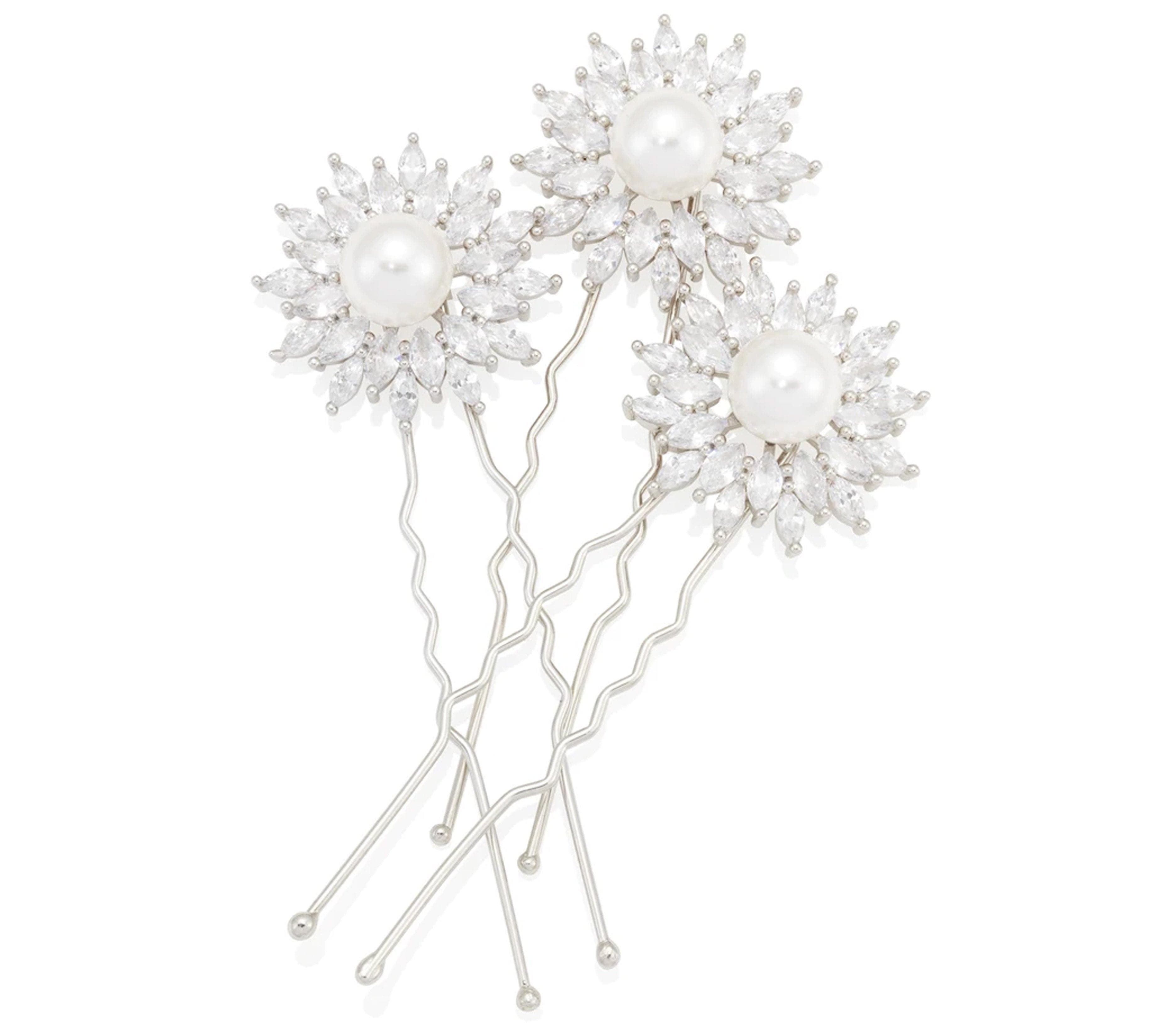 Luna Pearl Pin Set Bridal Hair Accessory Crystal and Pearl Hair Pins  image