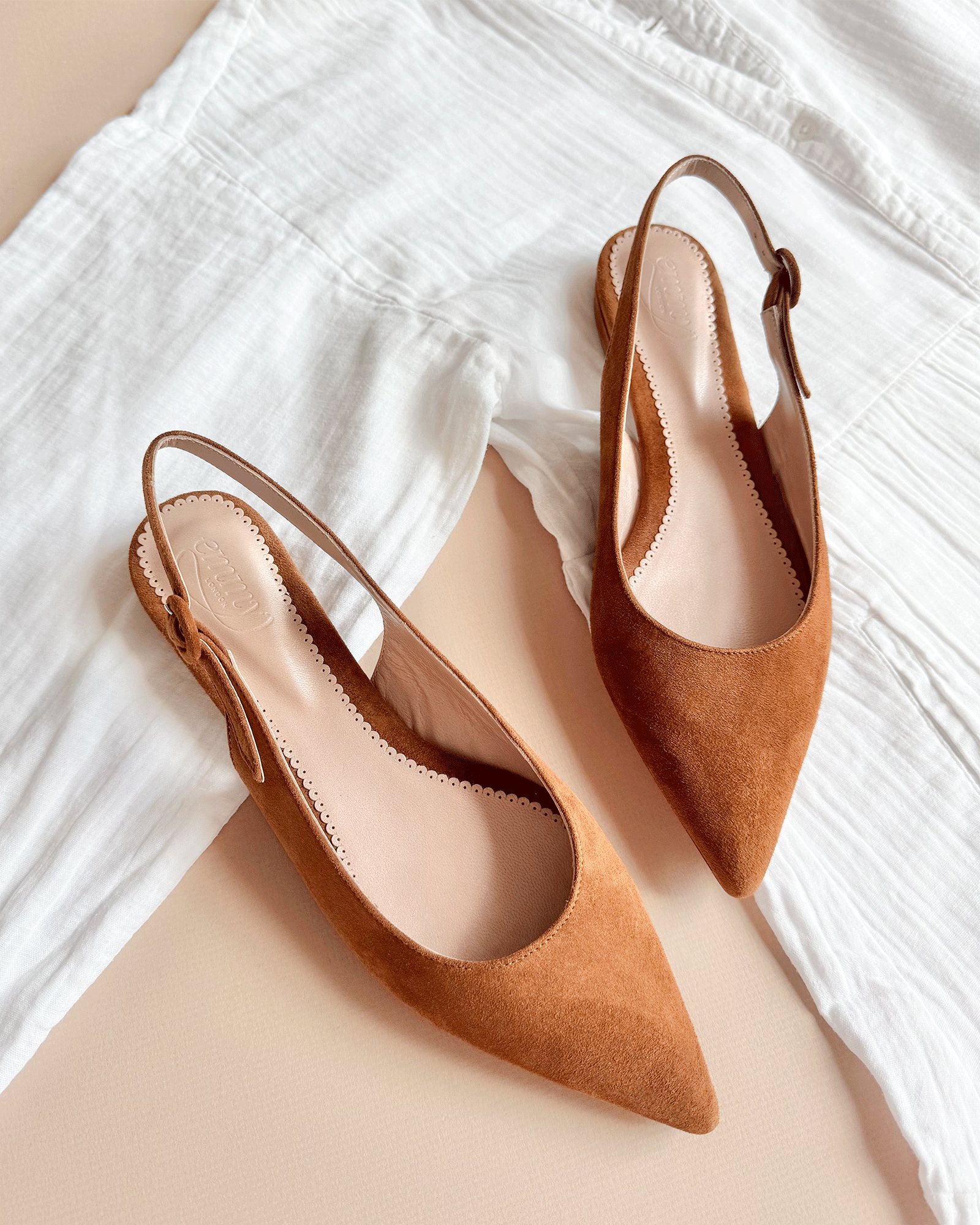 Beth Saddle Suede Flat Sling Back Emmy London