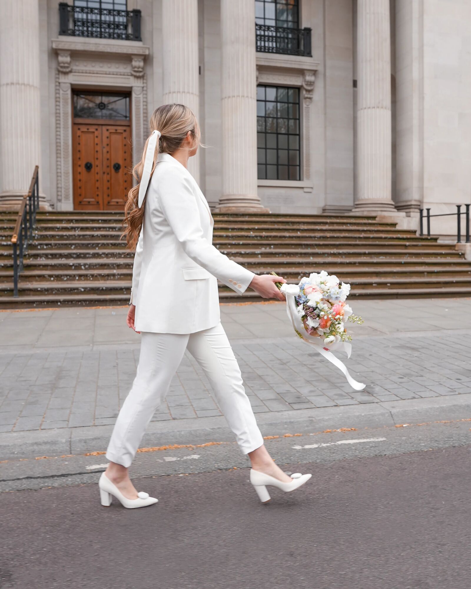 Josie Ivory Suede Mid Block Heel | Emmy London