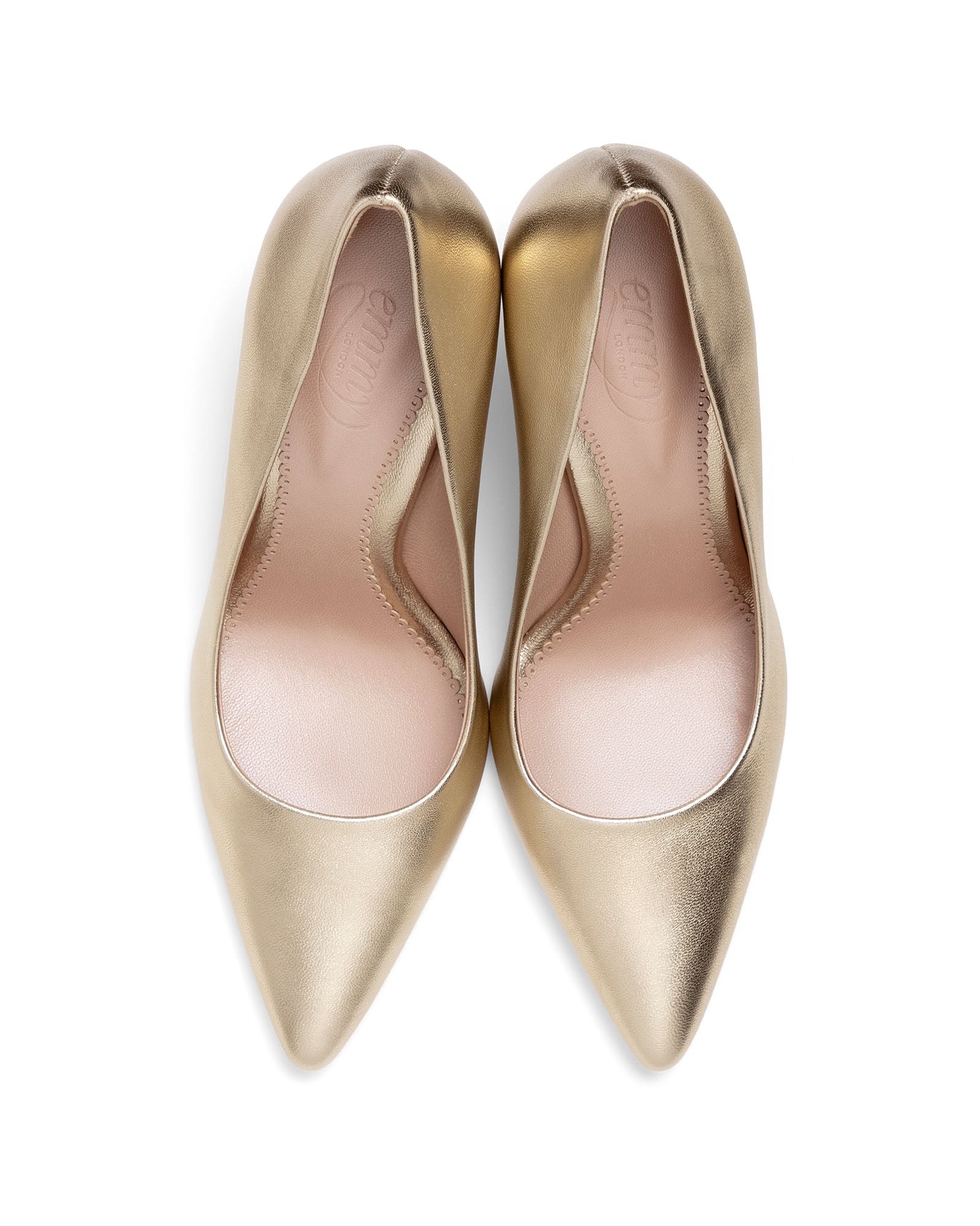Gold leather metallic court shoe with slim heel image