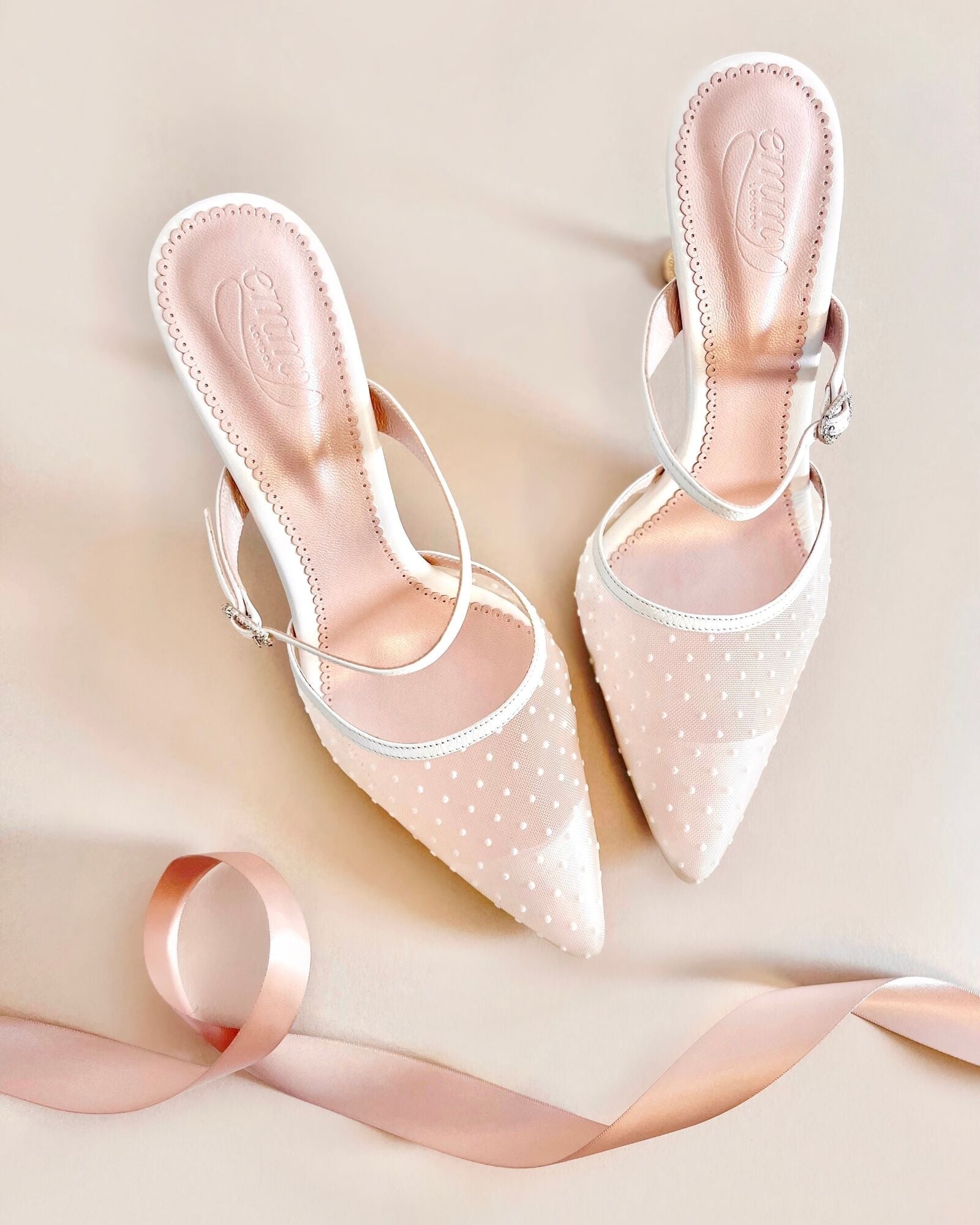 Dotty Mid Heel Bridal Shoe Ivory Mesh Bridal Shoe  image
