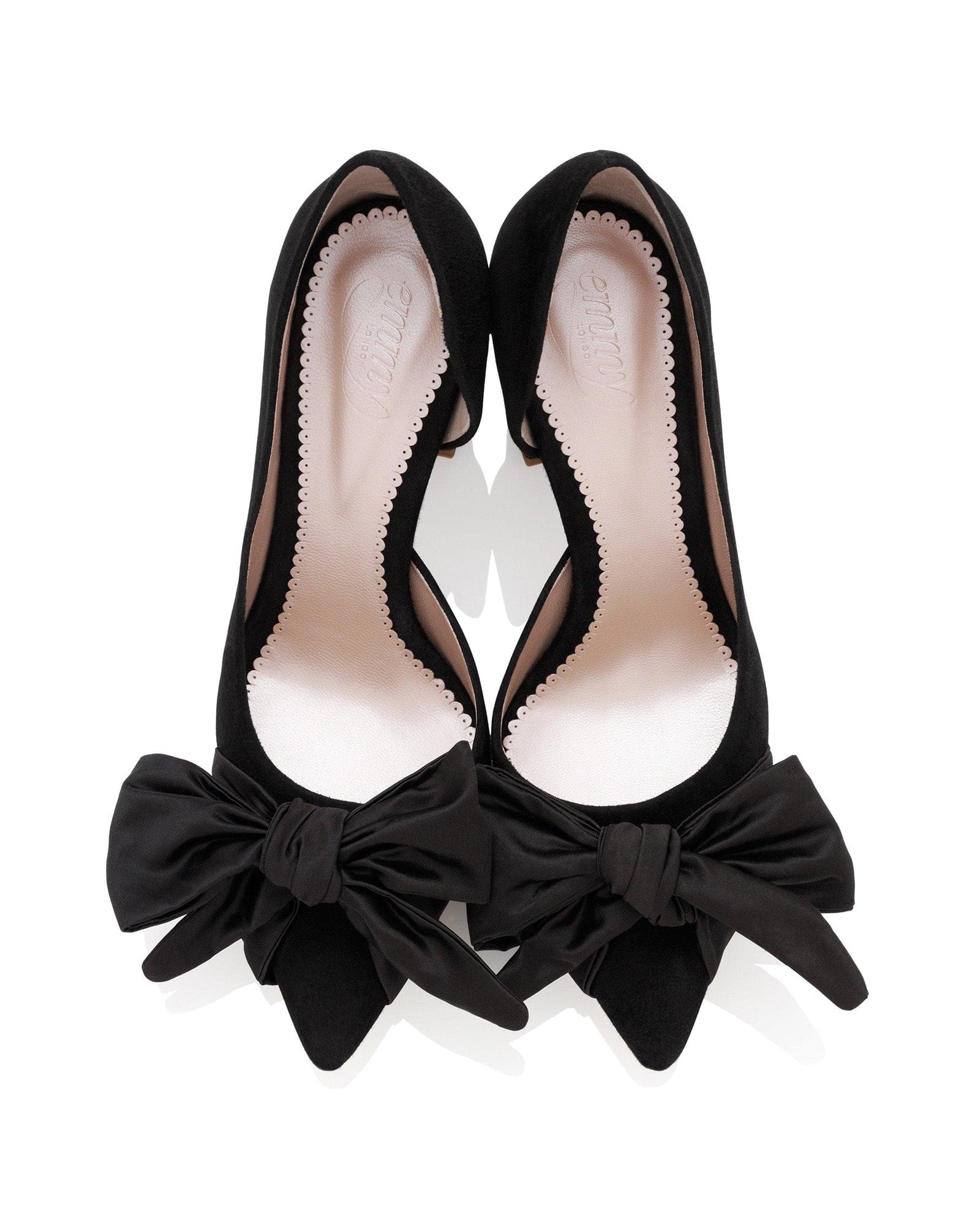 Florence Jet Black Mid Fashion Shoe Black Suede Court Shoe with Satin Bow  image