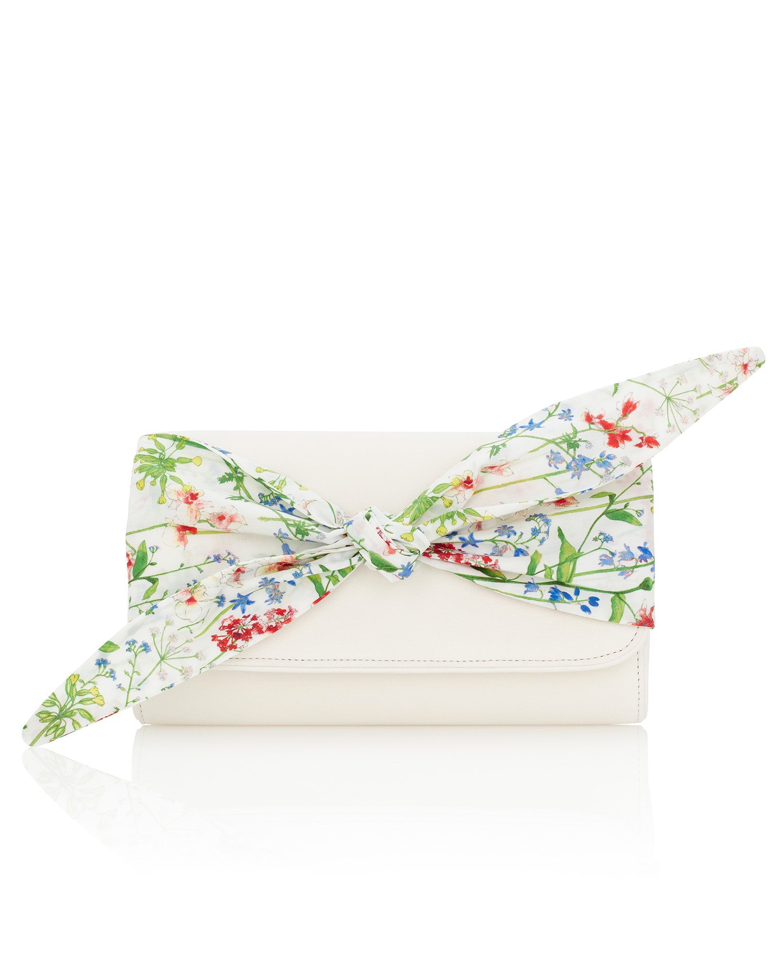 Florence Meadow Clutch Occasion Bag Ivory Suede Clutch Bag with Liberty Print Bow  image