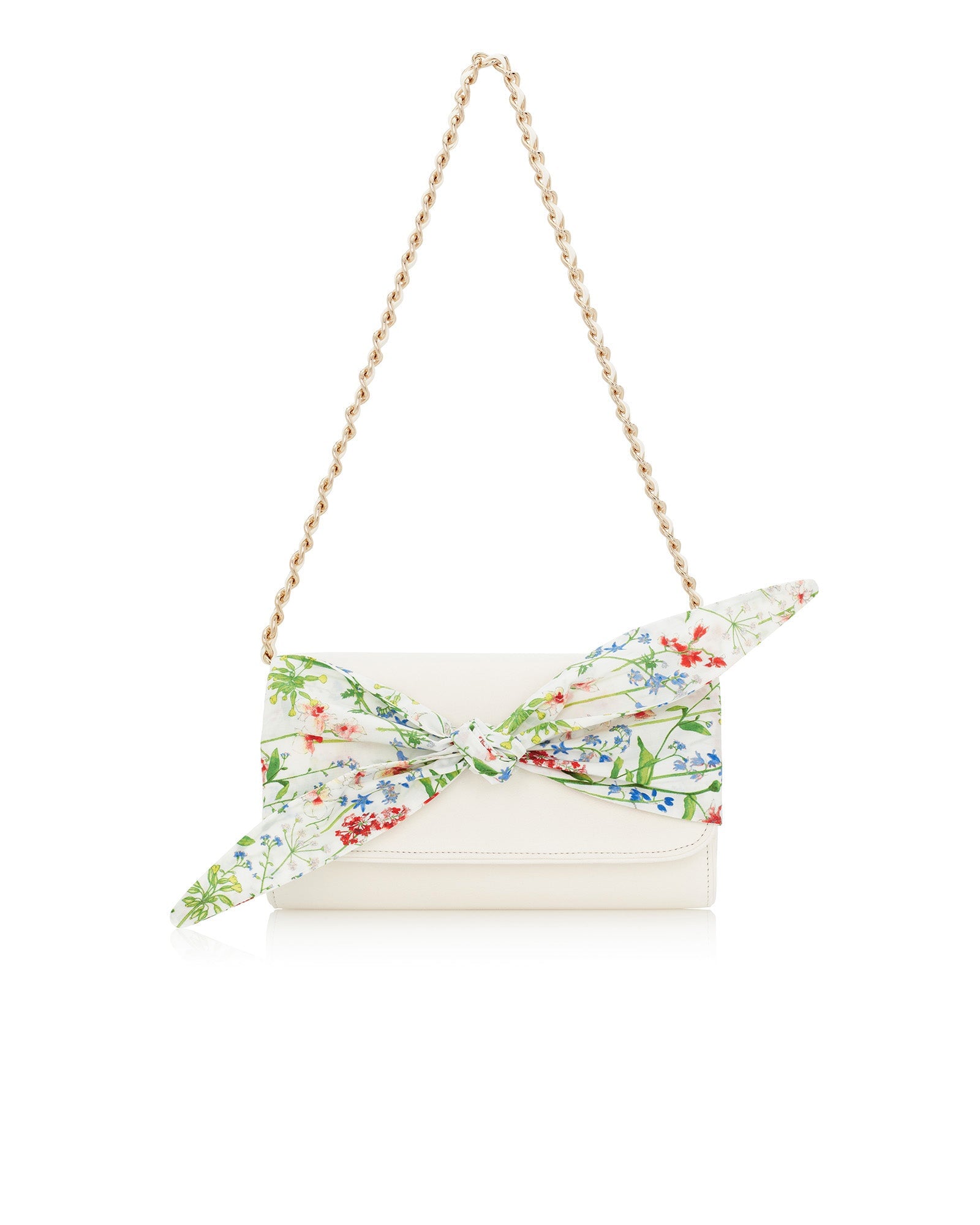 Florence Meadow Clutch Occasion Bag Ivory Suede Clutch Bag with Liberty Print Bow  image
