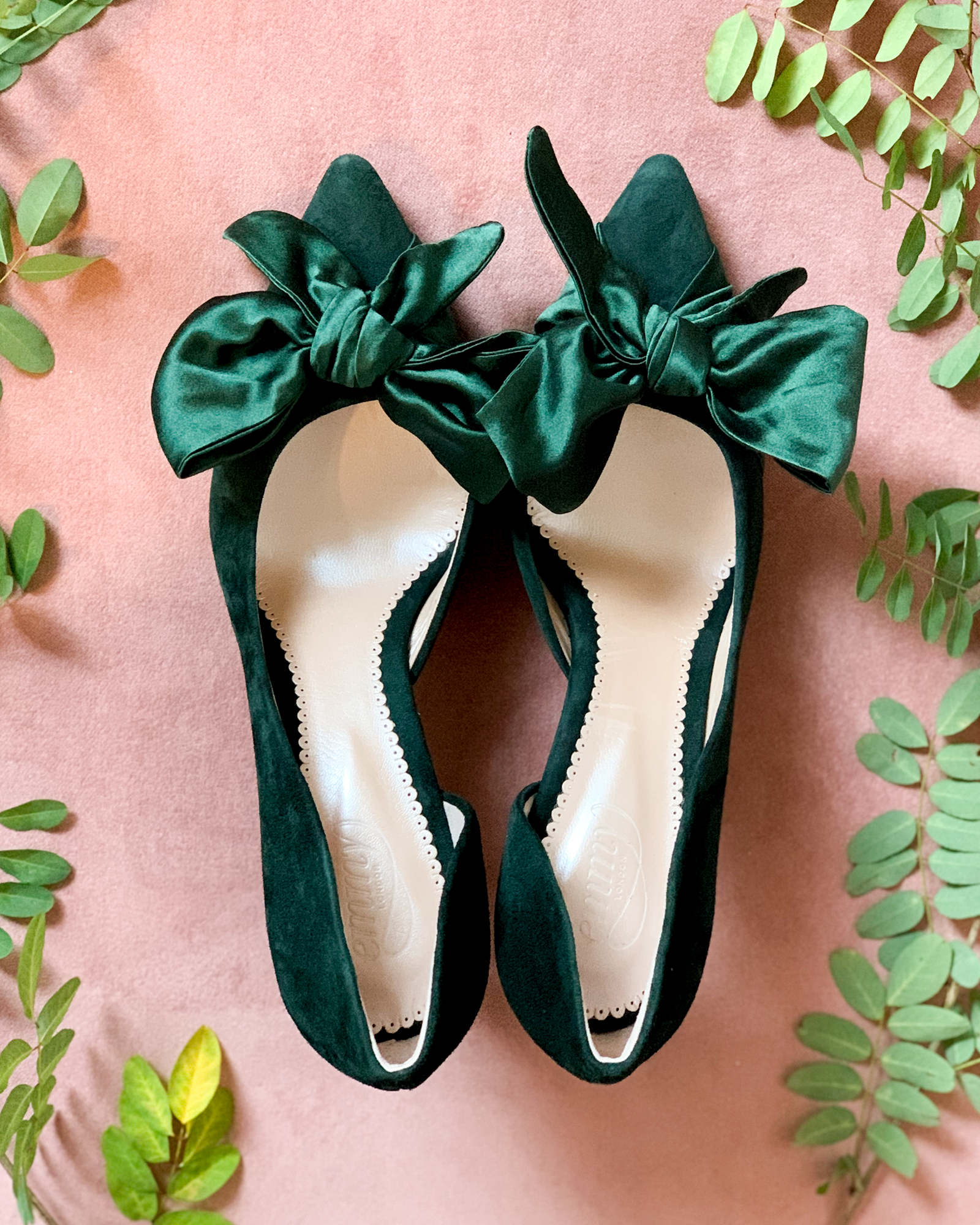 Florence Mid Heel Fashion Shoe Green Suede Court Shoe with Satin Bow  image