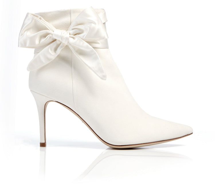 Gigi Ivory Bridal Boot with Bow Bridal Boot Ivory Ankle Boot With Satin Bow 