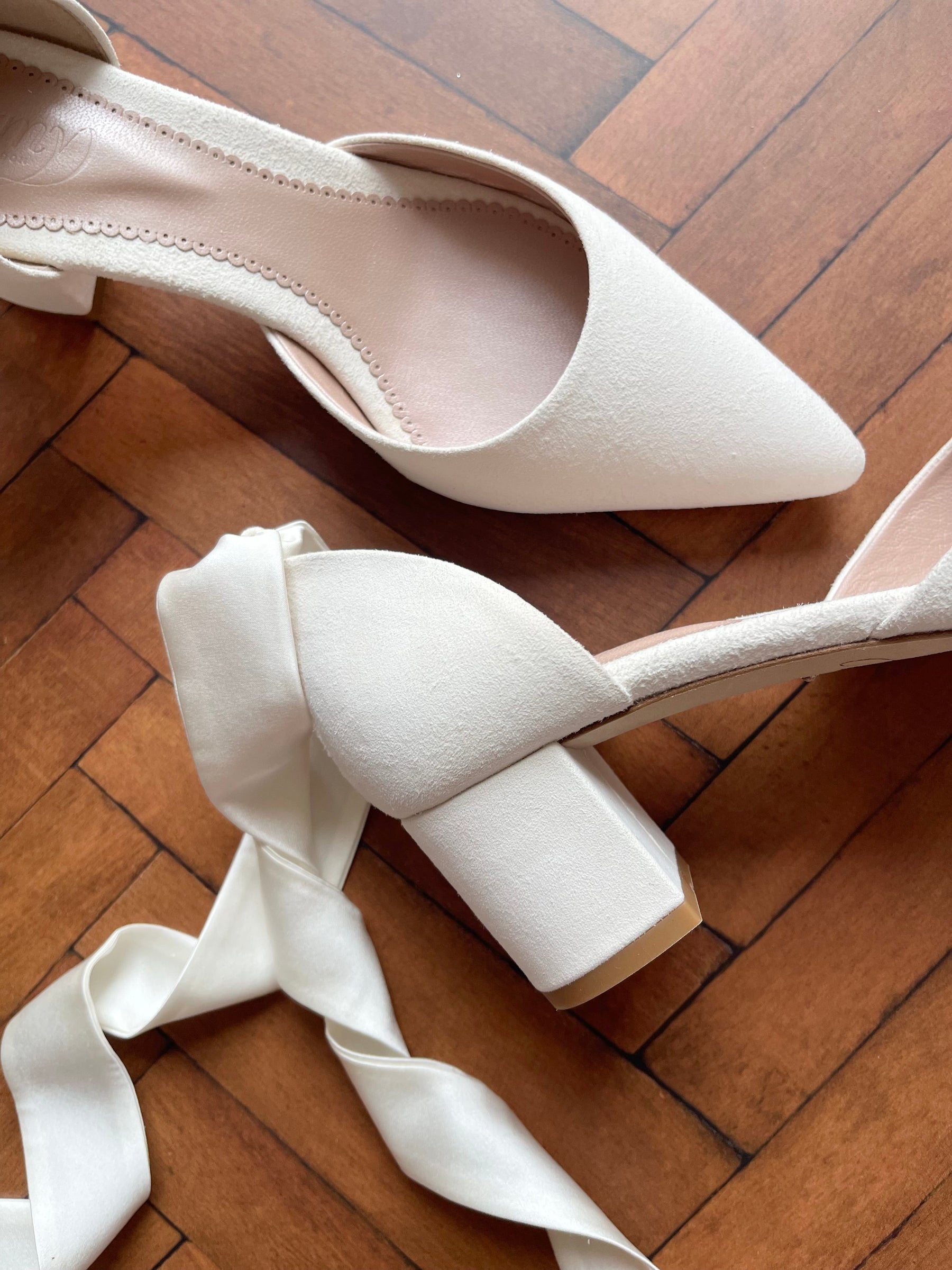 Harriet Ivory Suede Low Block Heel