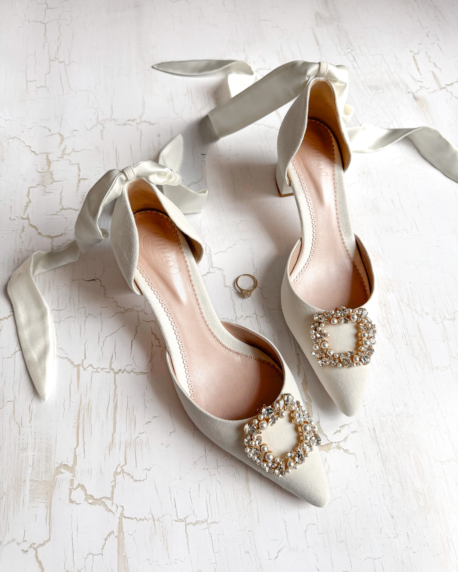 Harriet Ivory Suede Low Block Heel Emmy London - Main Image