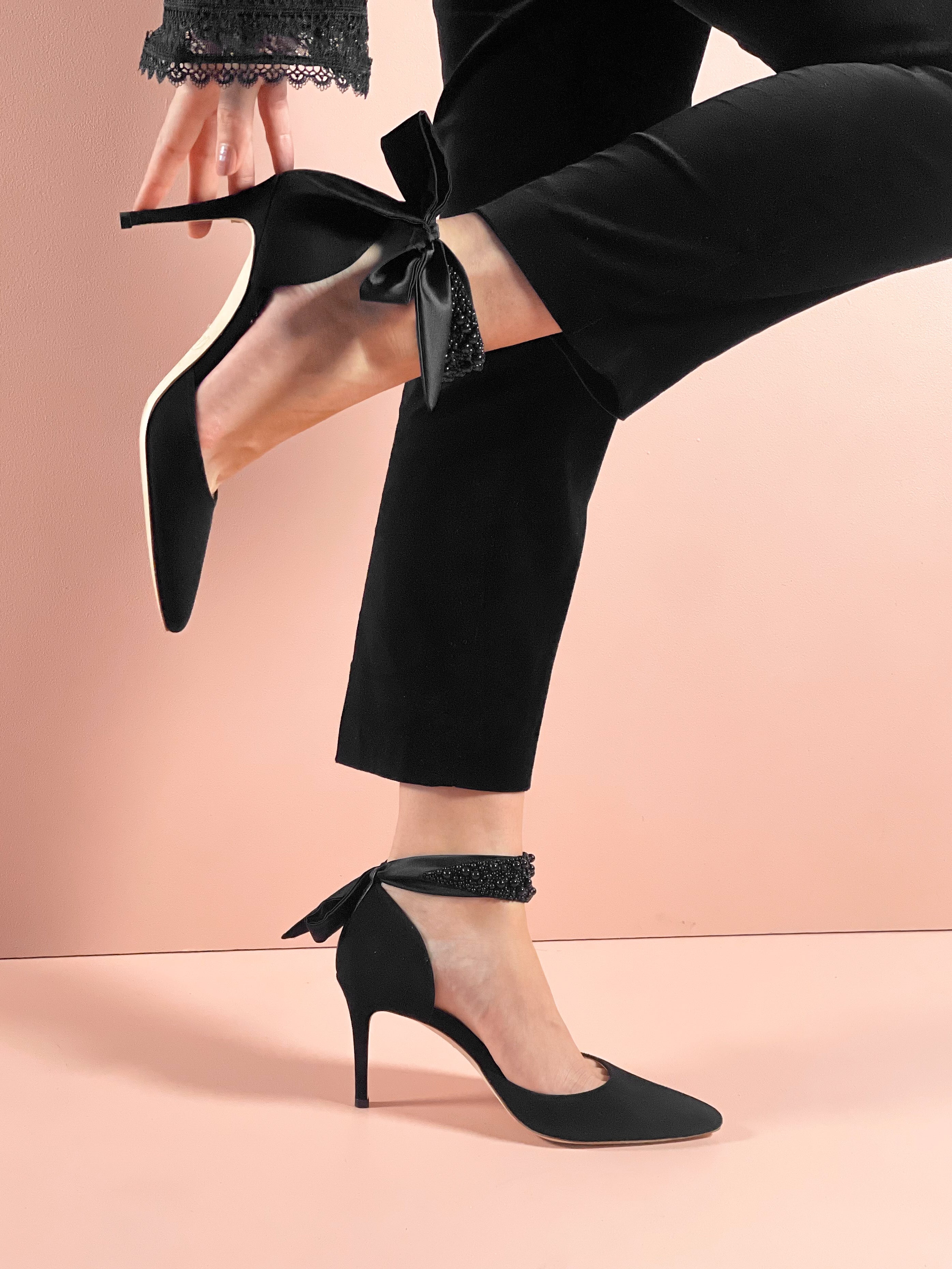 Harriet Mid Heel Fashion Shoe Black Suede Court Shoes  image