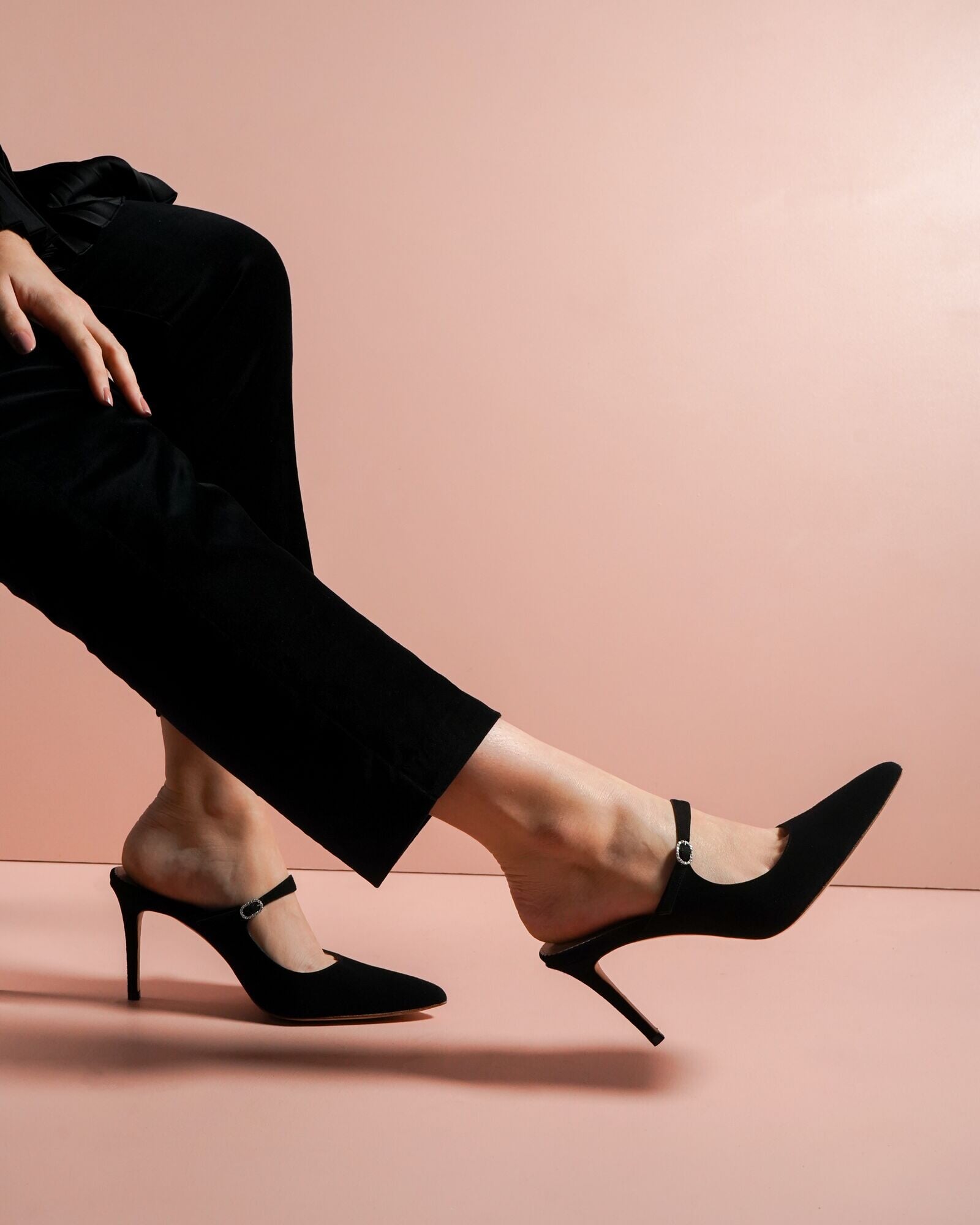Isabel Mule Mid Heel Fashion Shoe Black Suede Mules  image