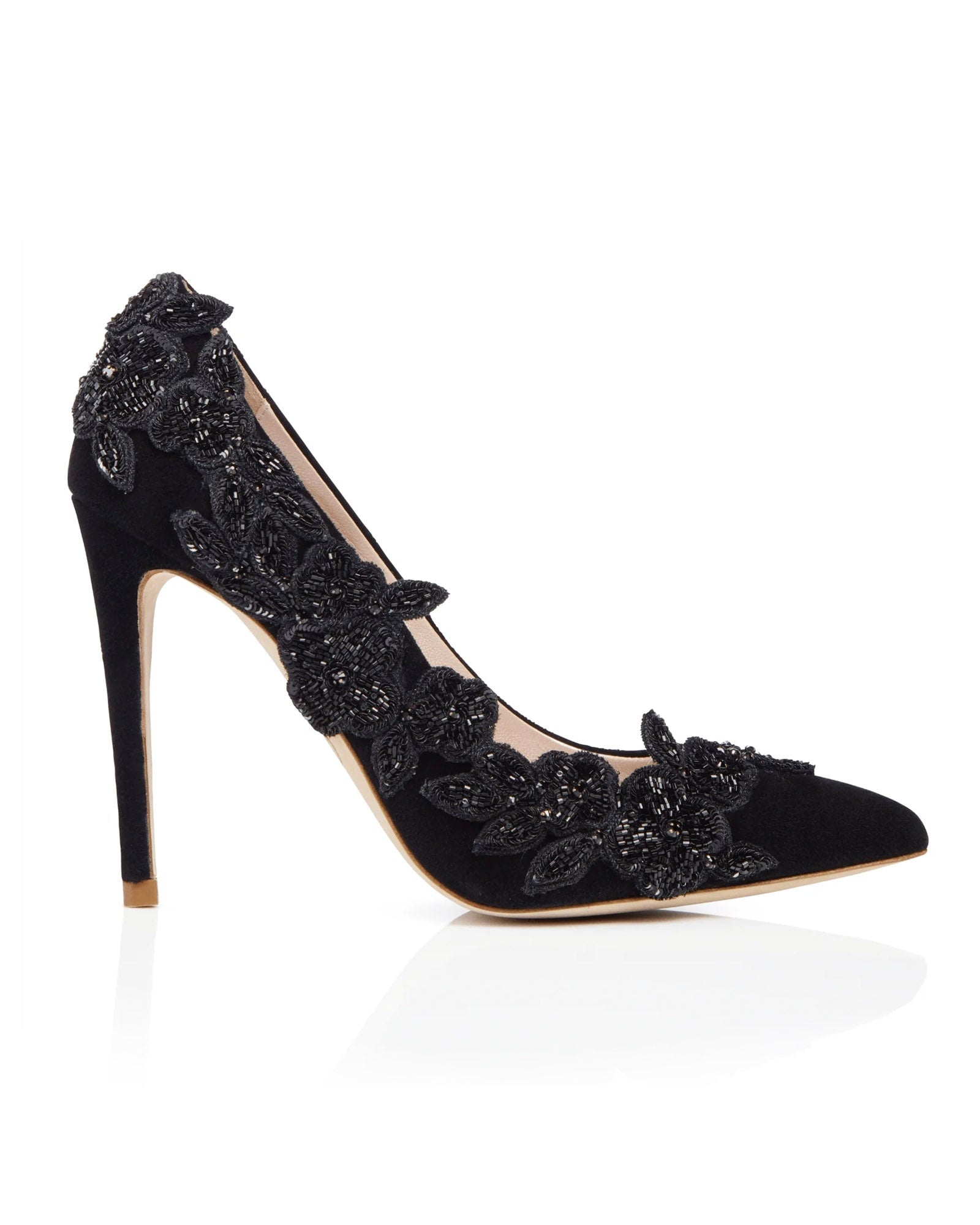 Isadora Jet Black Fashion Shoe Floral Embellished Shoe  image