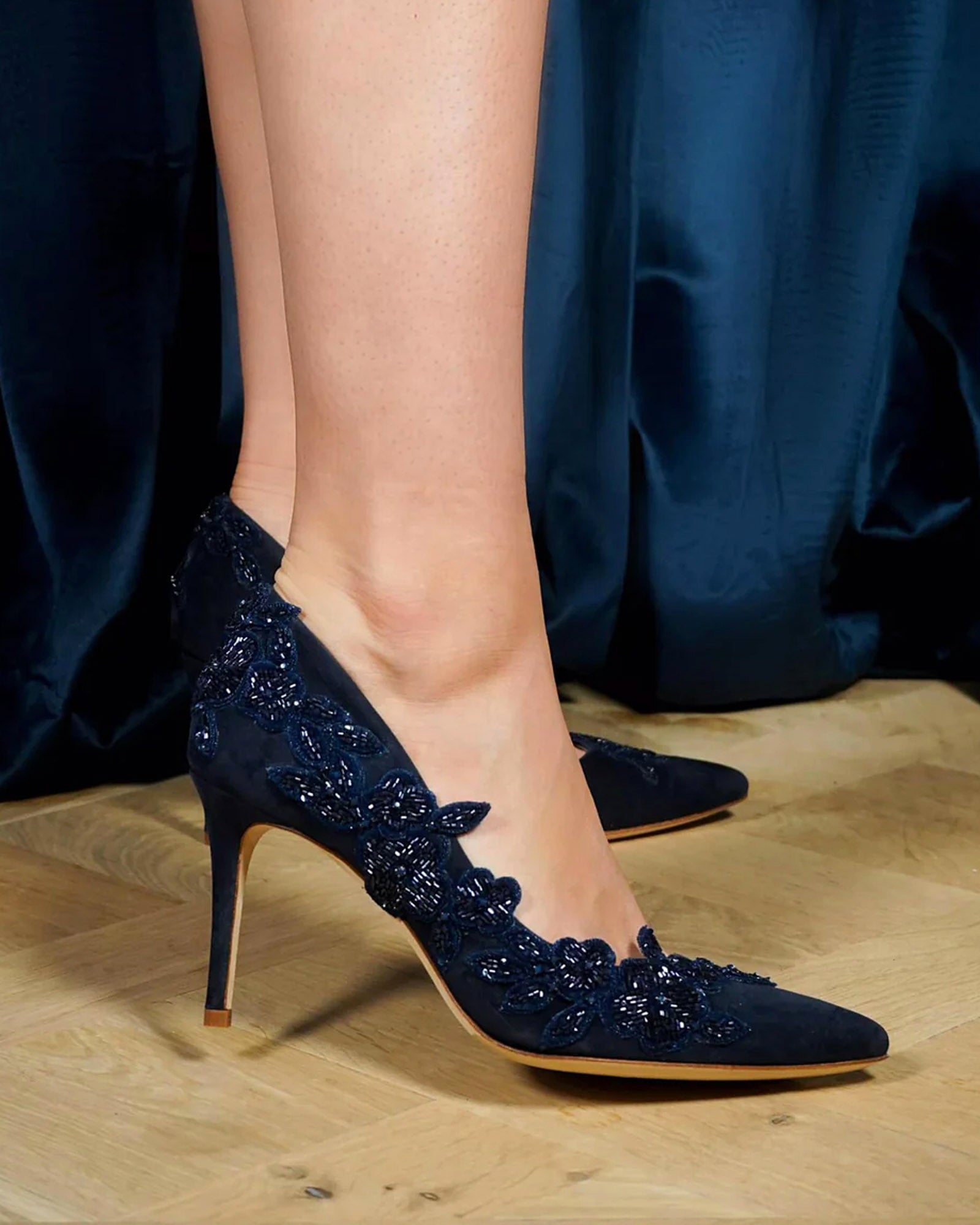 Isadora Mid Midnight Navy Fashion Shoe Floral Embellished Shoe  image