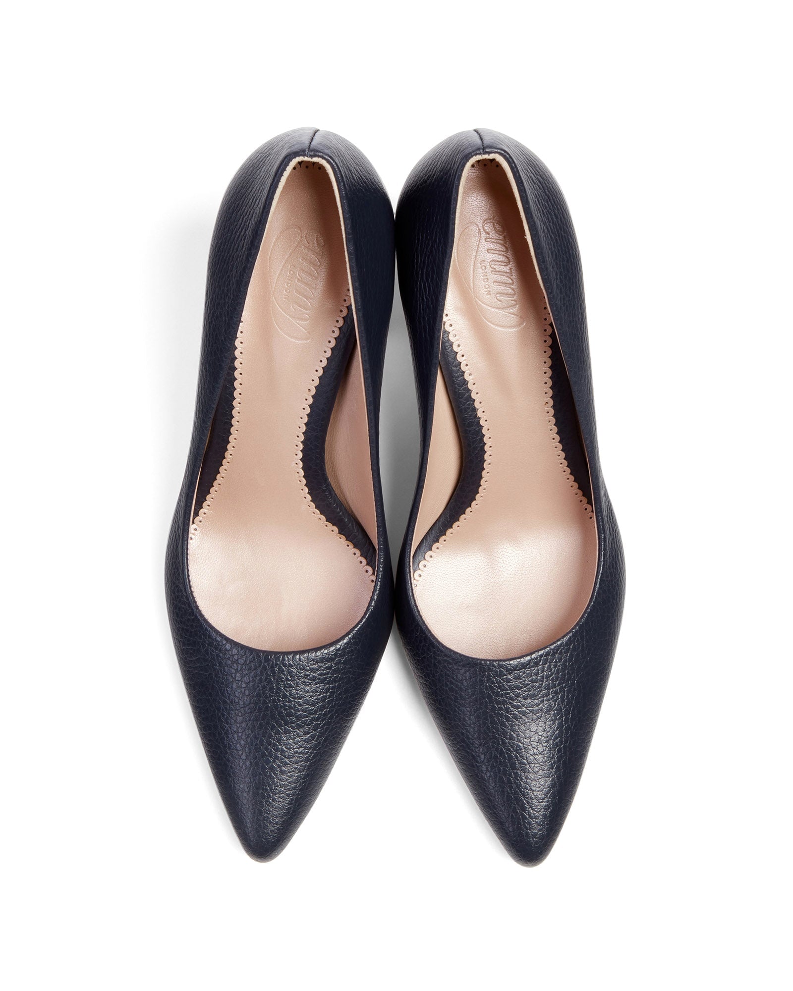 Josie Textured Dark Navy Leather Fashion Shoe Pointed Block Heel Court Shoes  image