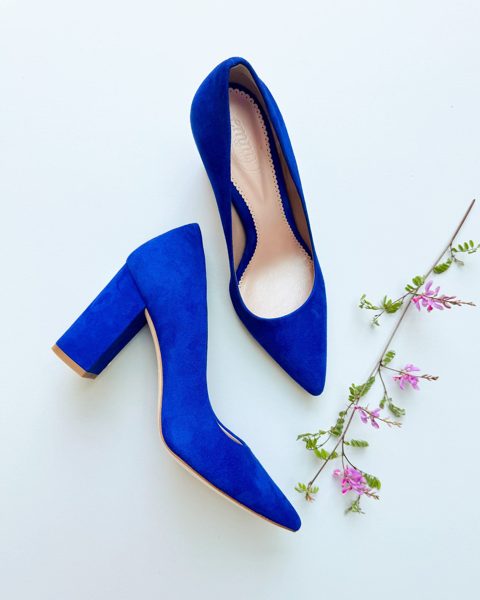 Block Heels Cobalt Blue Ladies Shoes Uk Scallop Suede Block Heels Blue