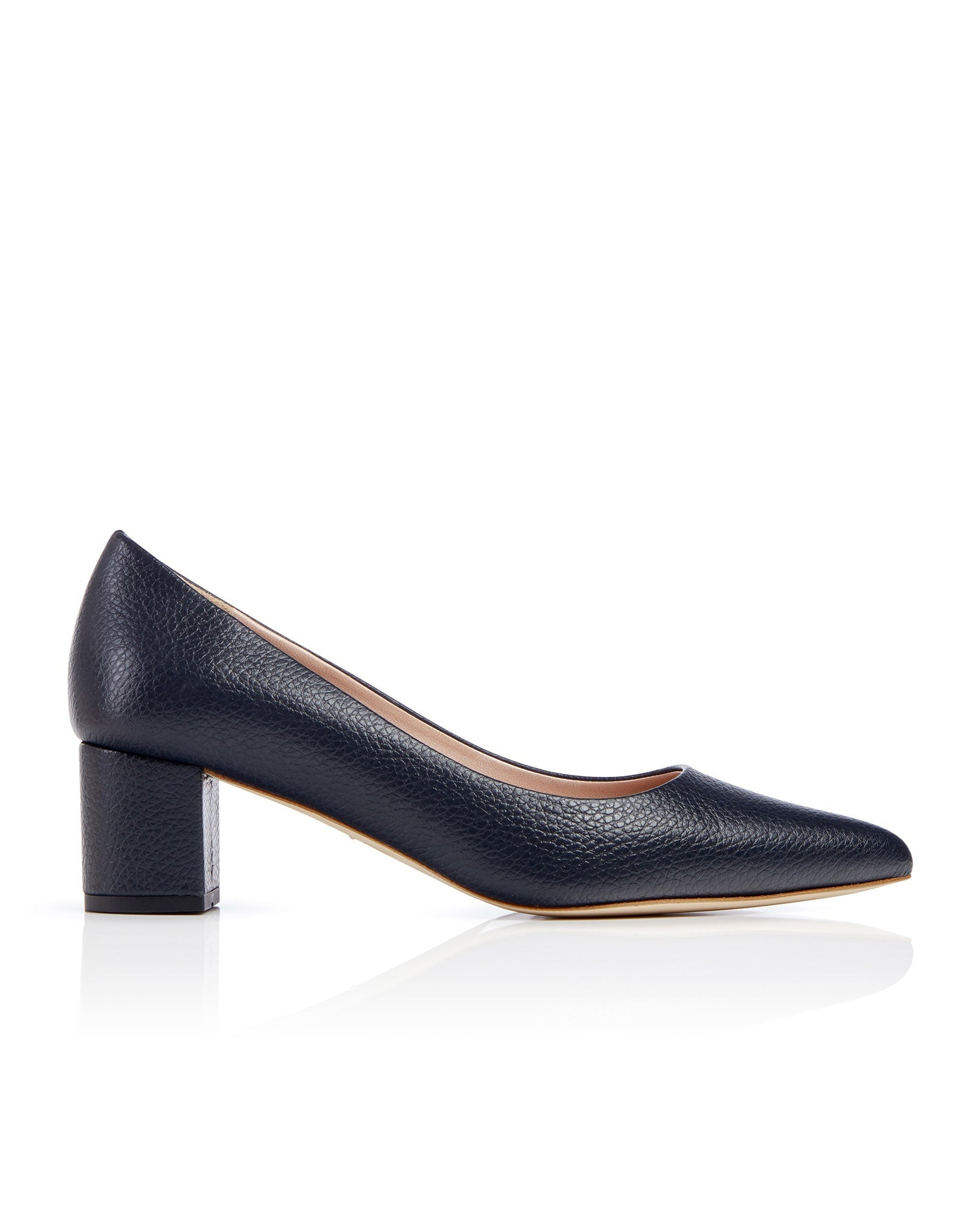 Josie Kitten Textured Dark Navy Leather Fashion Shoe Pointed Block Heel Court Shoes  image