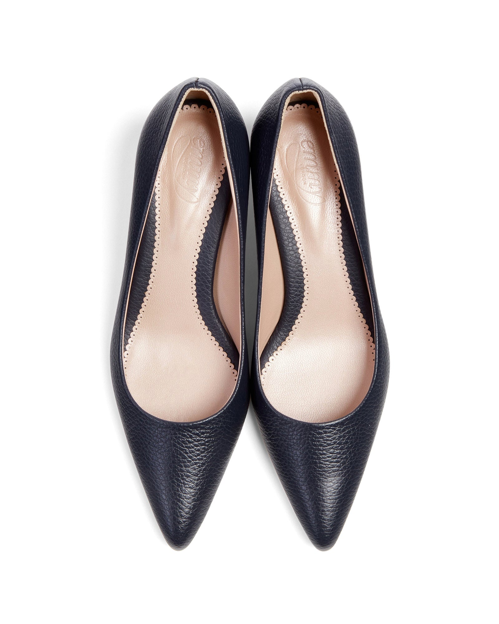 Josie Kitten Textured Dark Navy Leather Fashion Shoe Pointed Block Heel Court Shoes  image