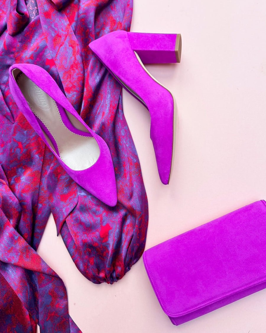 Magenta Pink Block Heel Court Shoes image