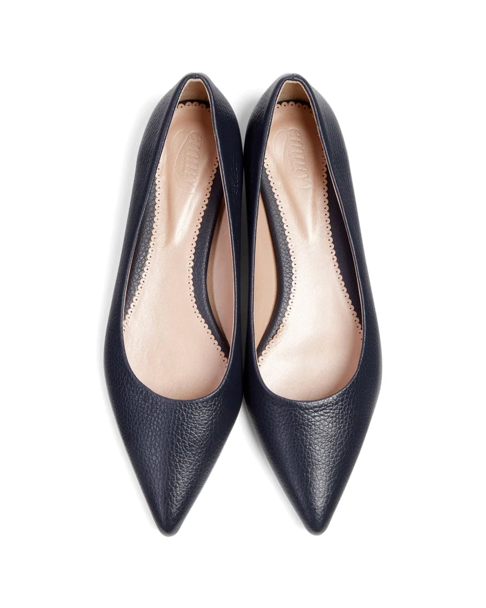 Lulu Textured Dark Navy Leather Fashion Shoe Flat Court Shoe  image