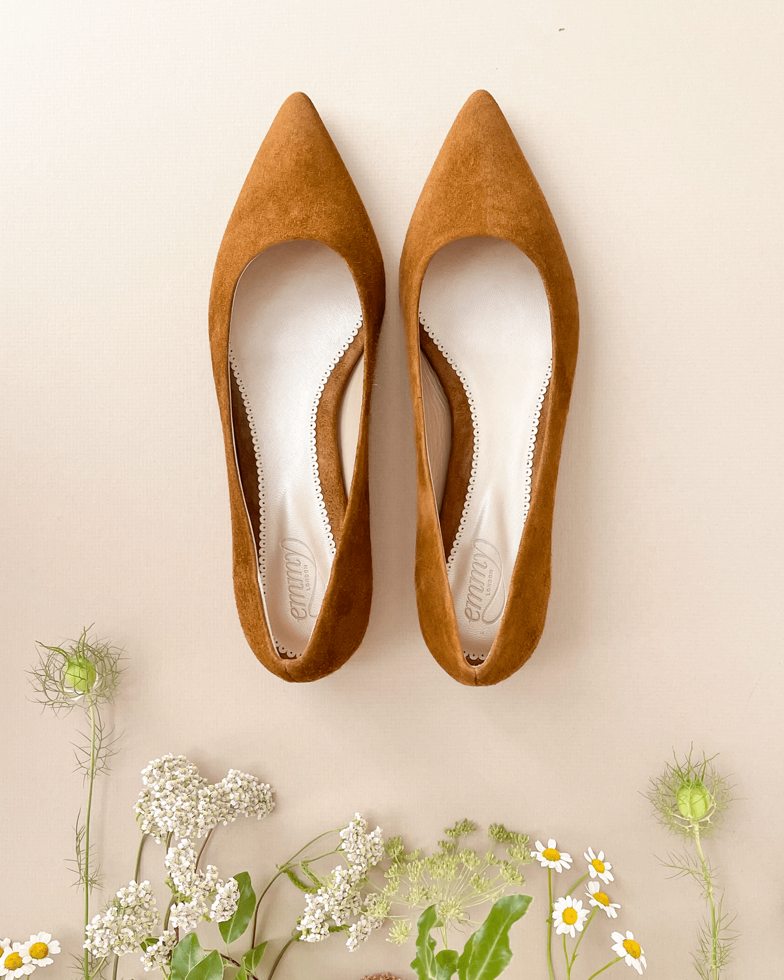 Emmy London Brown Flat Pumps Lulu Taupe Textured Leather Flat Emmy