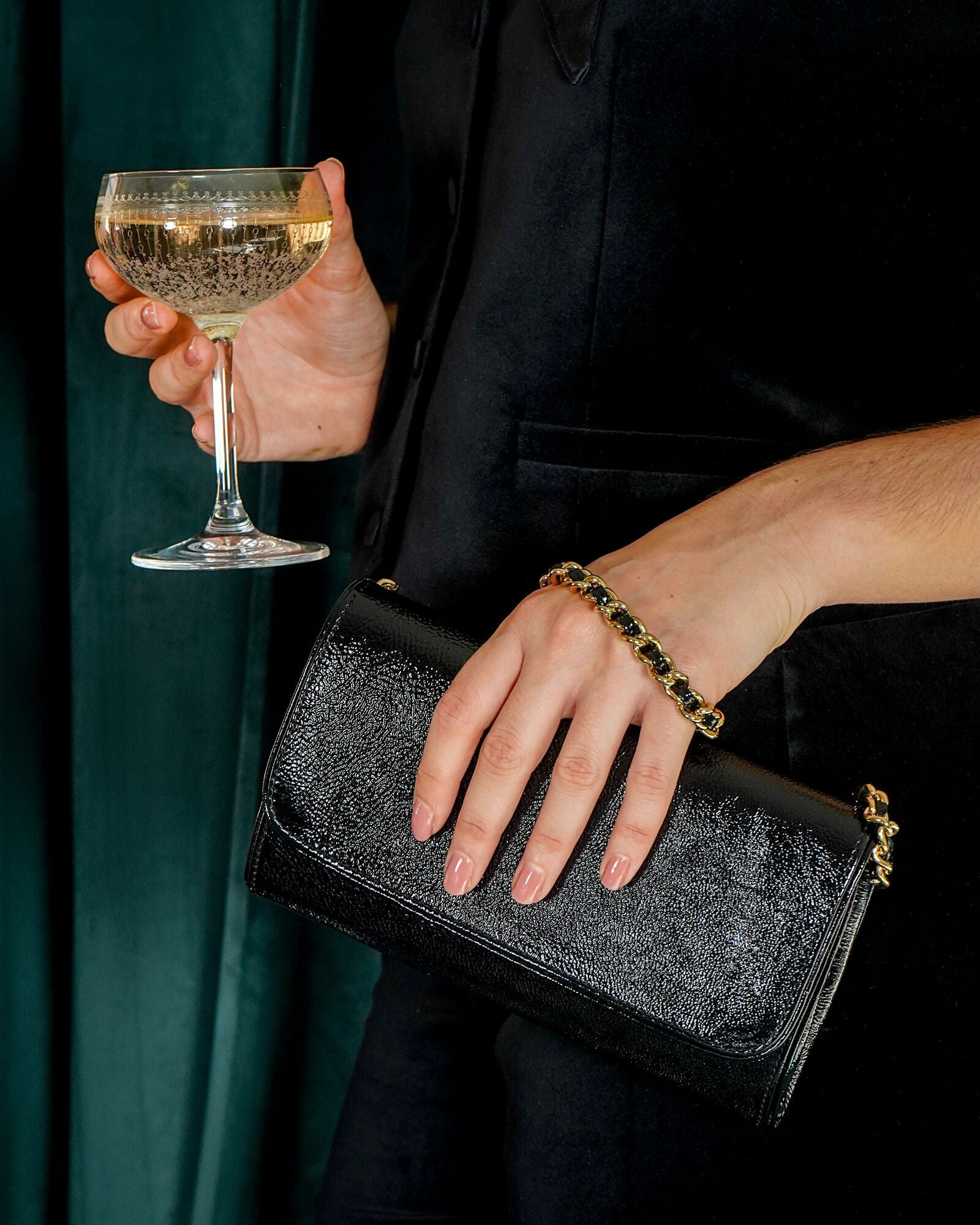 Natasha Black Patent Leather Clutch Bag Emmy London