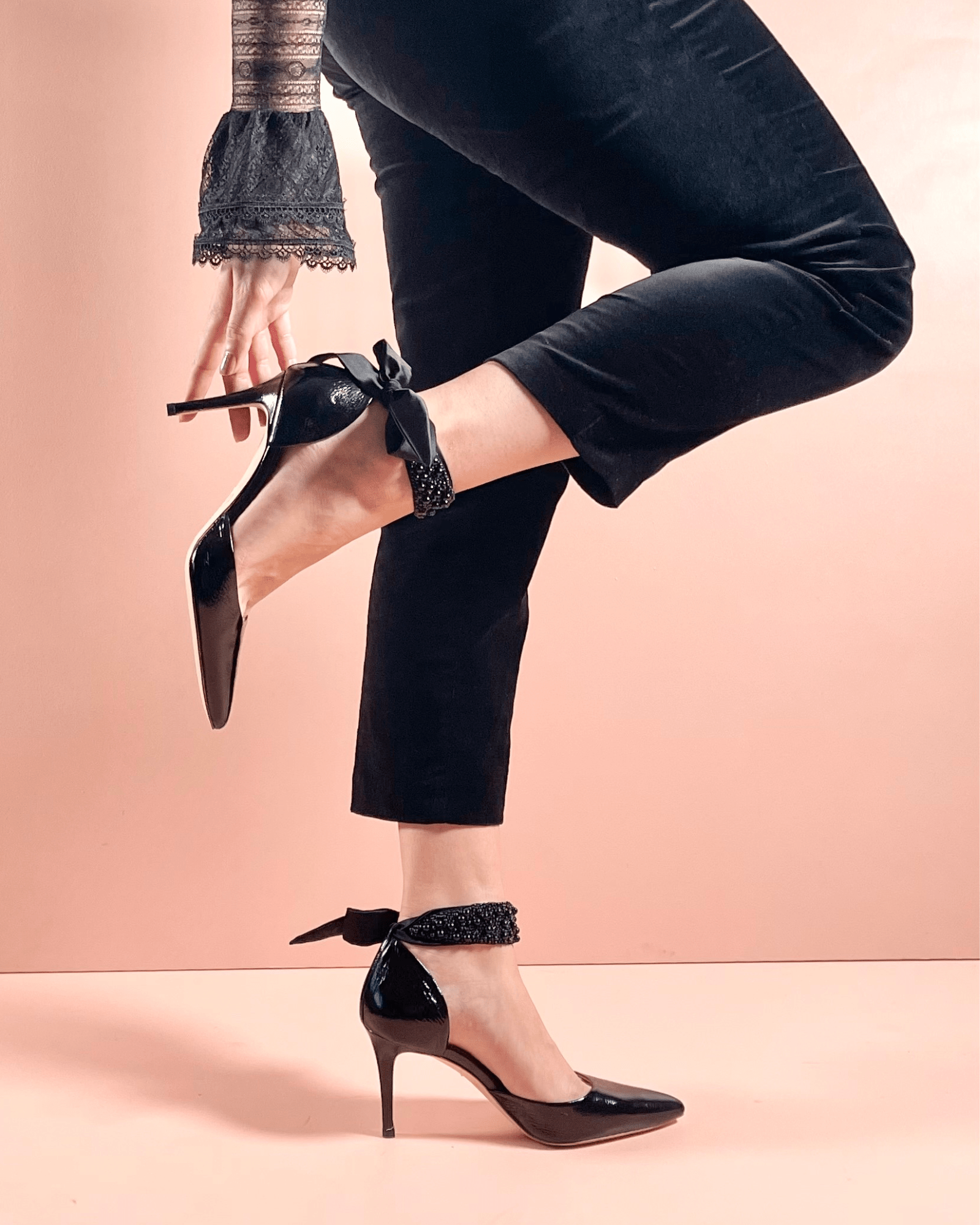 Harriet Black Patent Leather Mid Heel Emmy London