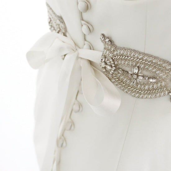 Angelina Belt Silver Bridal Belt Hand-Beaded Pearl & Crystal Belt 