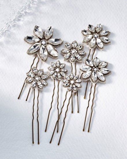 Crystal Daisy Mixed Pins Bridal Hair Accessory Flora Crystal Bridal Hair Pins 