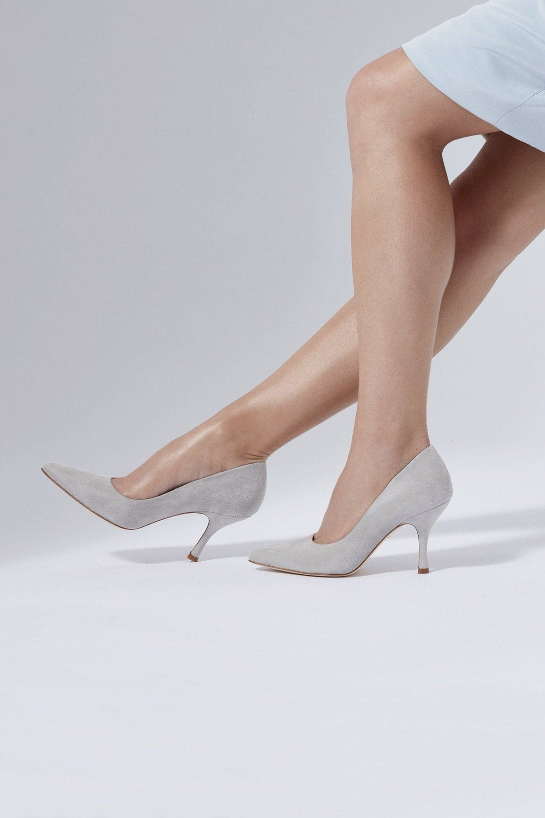 Olivia Vapour Fashion Shoe Light Grey Suede Pointed Court Shoes