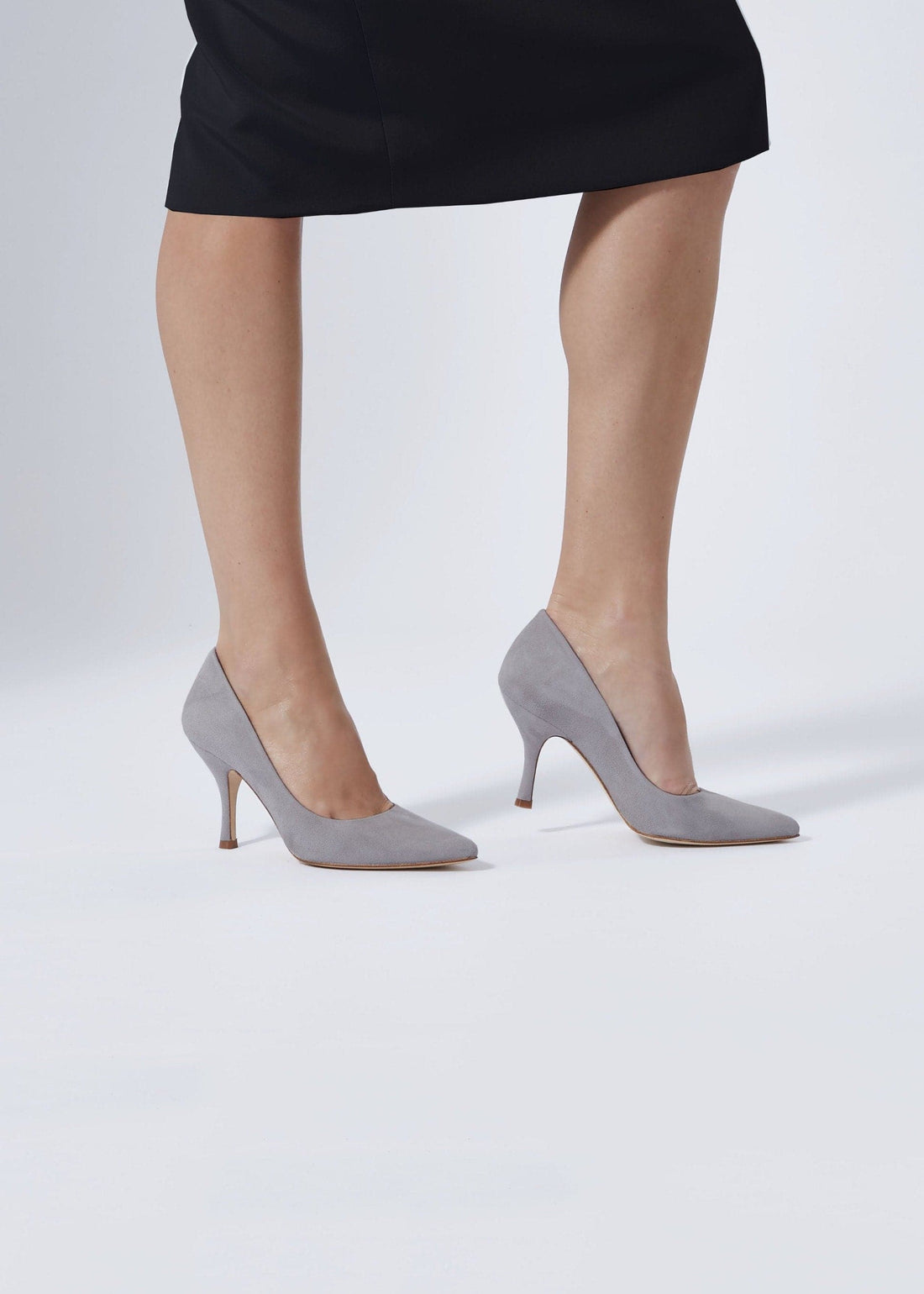 Olivia Steel Fashion Shoe Grey Suede Pointed Court Shoes