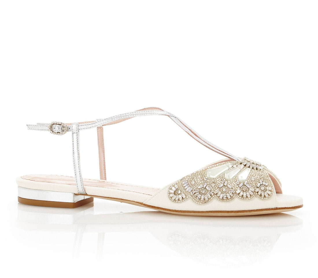 Jude Silver Bridal Shoe Ivory Flat Sparkly Sandals