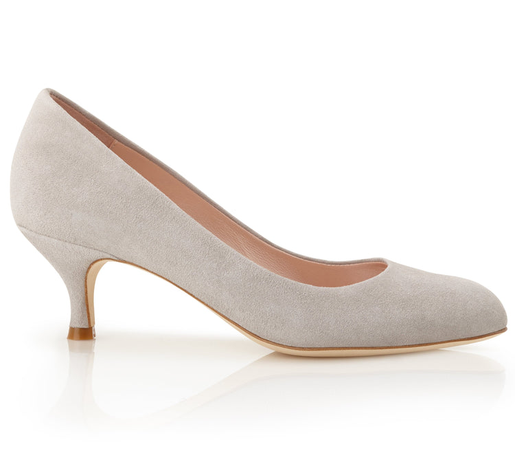 Poppy Kitten Vapour Fashion Shoe Light Grey Suede Court Shoes