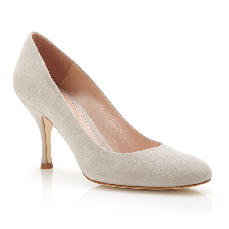 Poppy Vapour Fashion Shoe Light Grey Suede Court Shoes