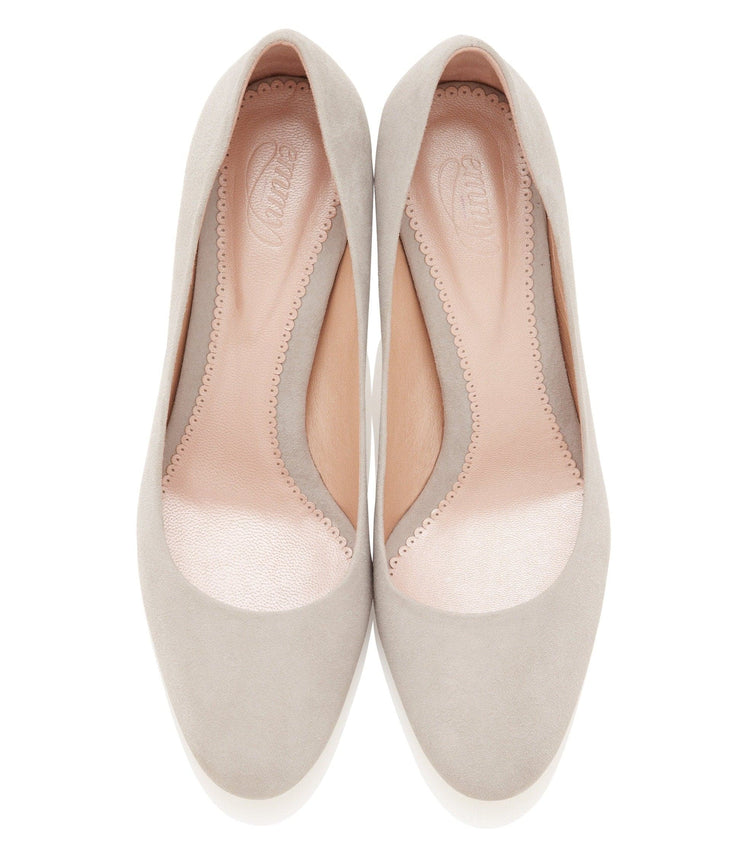 Poppy Vapour Fashion Shoe Light Grey Suede Court Shoes