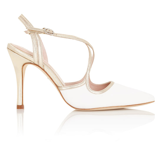 Rose Bridal Shoe Ivory Suede and Gold Leather Sandals
