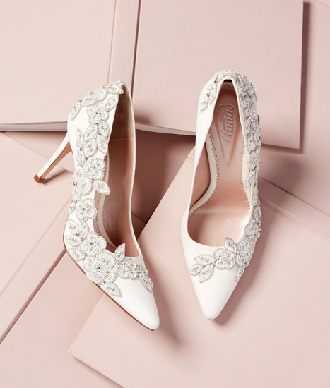 Isadora Ivory Mid Bridal Shoe Floral Embellished Ivory Shoes