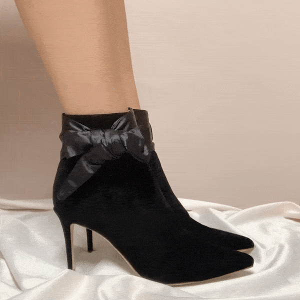 Gigi Jet Boot With Bow Fashion Boot Black Ankle Boot With Bow